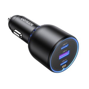 Auto punjač UGREEN, 130W, 2x USB-C, USB-A, PD, QC 4.0, sivi