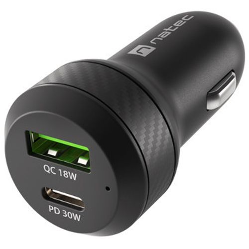 Natec NUC-1980 CONEY 30W, Dual-port Car Charger (Quick Charge 3.0 and Power Delivery 3.0), Max. 48W/3A Output, Overheat Protection, Black slika 1