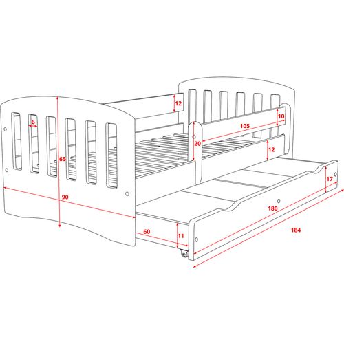 Drveni dječji krevet Classic s ladicom - bukva - 180*80cm slika 4