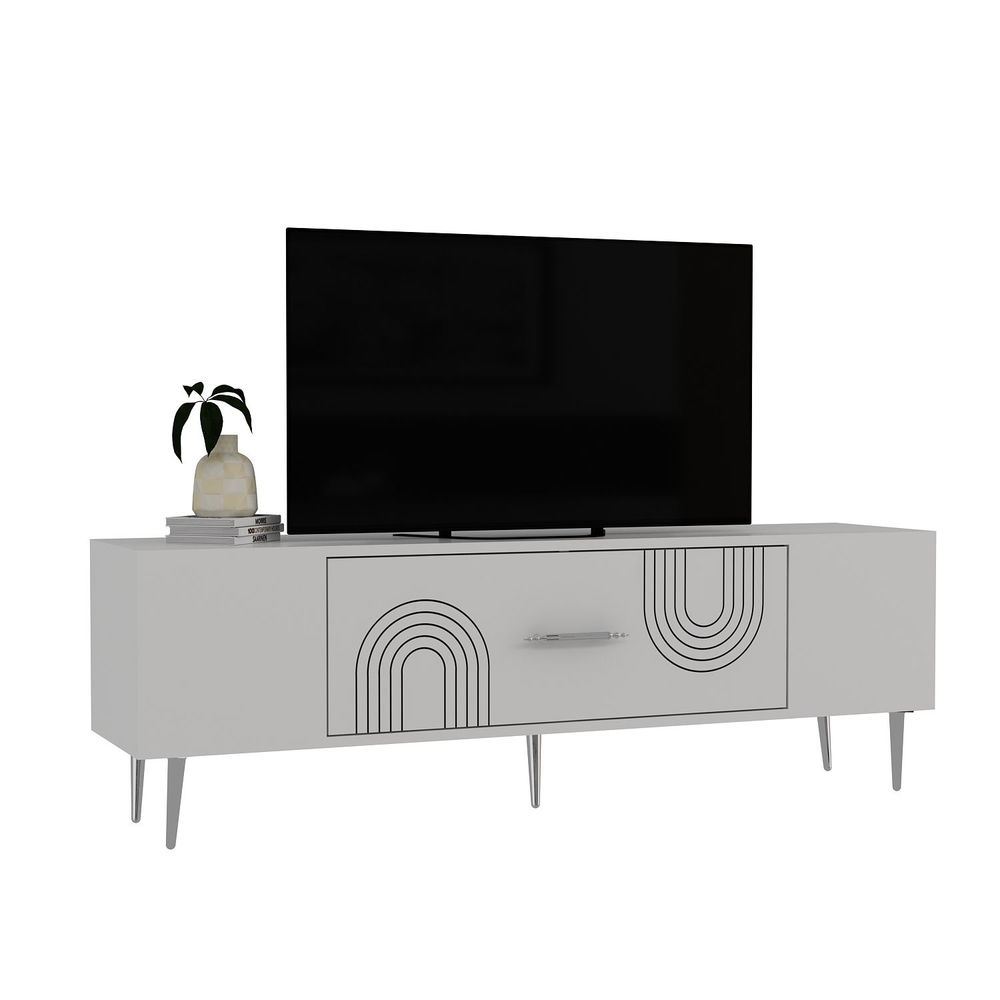 TV stalak Dekol2, bijele i srebrne boje slika 3