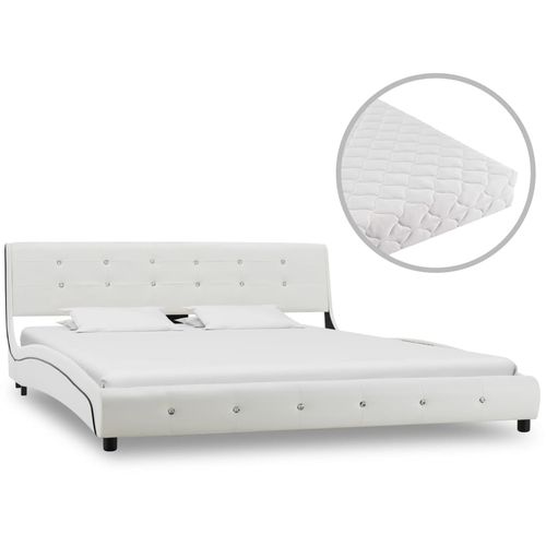 Krevet od umjetne kože s madracem bijeli 160 x 200 cm slika 1