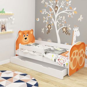 Dječji krevet ACMA Animals, bočna bijela + ladica 180x80 cm 05-medo