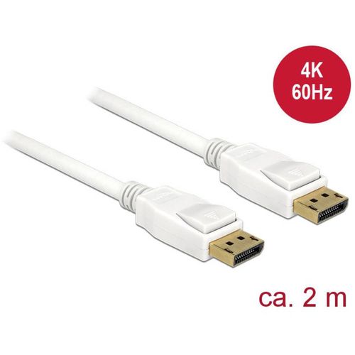 Delock DisplayPort priključni kabel DisplayPort utikač, DisplayPort utikač 2.00 m bijela 84877 pozlaćeni kontakti DisplayPort kabel slika 1