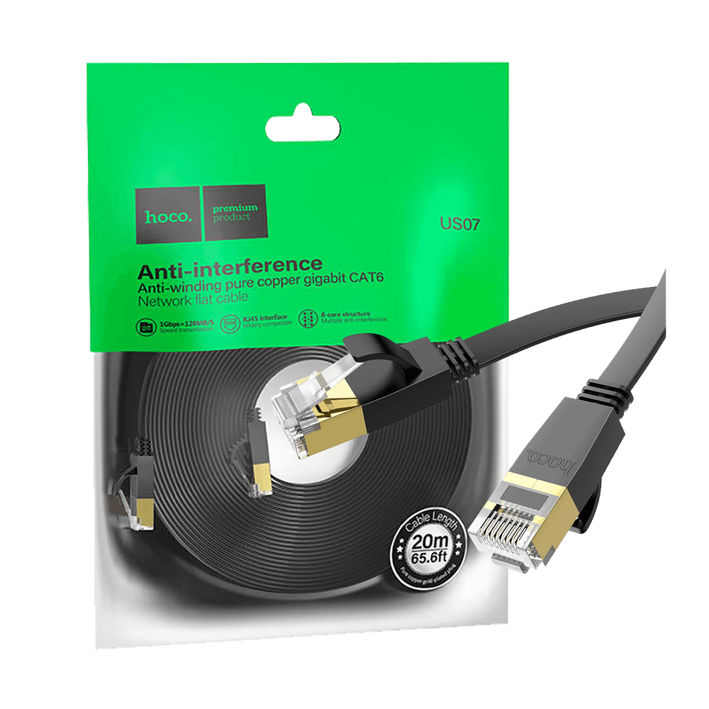 hoco. Mrežni kabl, CAT6, Gigabit Ethernet, flat, 20 met., crna - US07 General, 20 met. slika 1