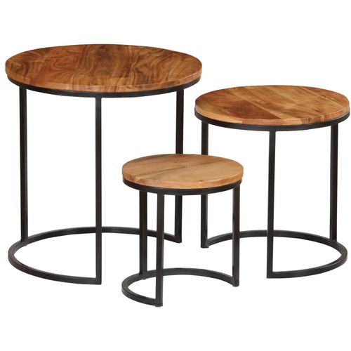 3-dijelni set stolića za kavu od masivnog bagremovog drva s obradom od šišama slika 19
