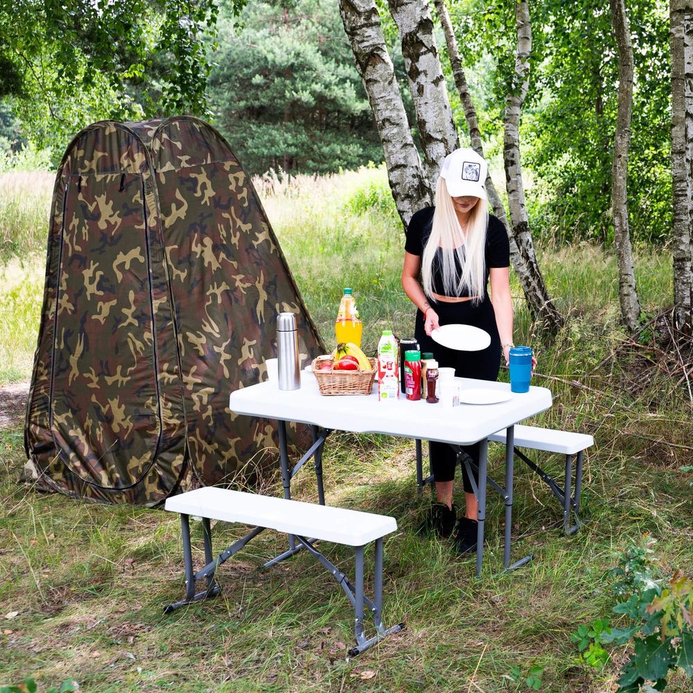 Set za catering stol + klupe 105 x 65 x 69 cm bijeli slika 1