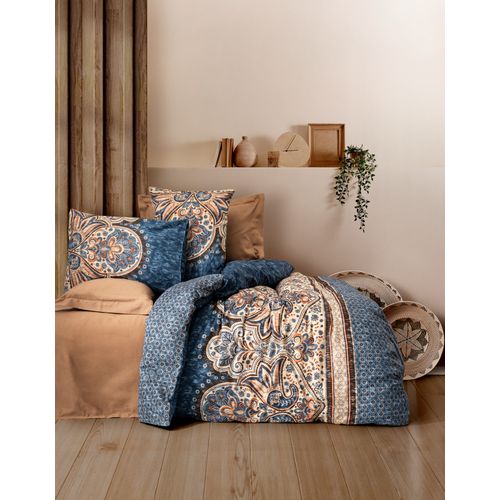 L'essential Maison Ezra - Set prekrivača za krevet u bojama braon, plavo i bež saten dvostruki slika 1