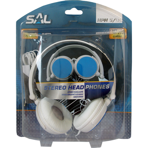SAL Slušalice, stereo, 3,5mm, sklopive, bijelo/plave - HPH 5/BL slika 2