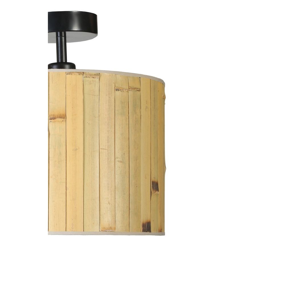 Elegantni Bambu 02 Plafonjer sa Abažurom u Boji Hrasta i Crnom Metalnom Strukturom slika 4