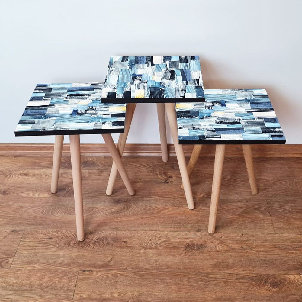 Set Nesting Stolova (3 Komada) - Plava i Bijela slika 1