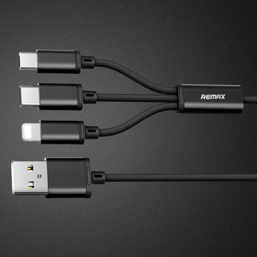 Remax Gition 3u1 pleteni USB-mikro USB / Lightning / USB-C kabel 2,8A 1,15M crni slika 2