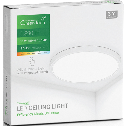 LED plafonjera Green Tech 18W, 5 CCT 3000K-3500K-4000K-5000K-6500K, fi22 cm slika 2