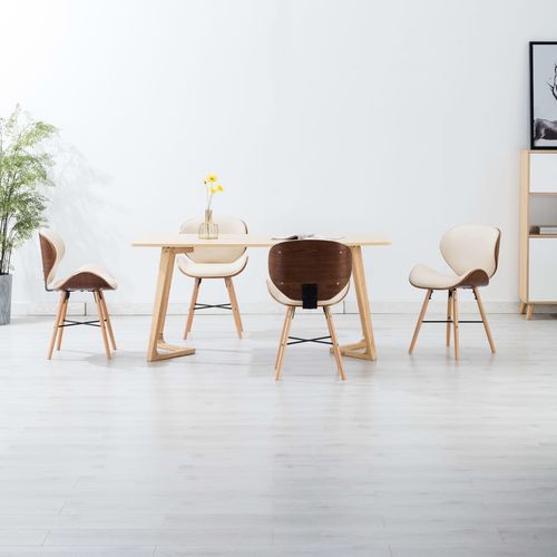 Blagovaonske stolice od umjetne kože i drva 4 kom krem slika 2