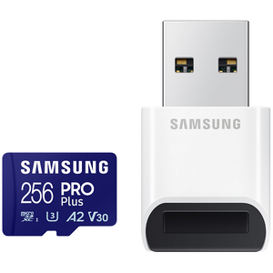 Samsung MB-MD256SB/WW MicroSD 256GB, PRO Plus, SDXC, UHS-I U3 V30 A2 Class10, Read up to 180MB/s, Write up to 130 MB/s, for 4K and FullHD video recording, w/USB Card Reader