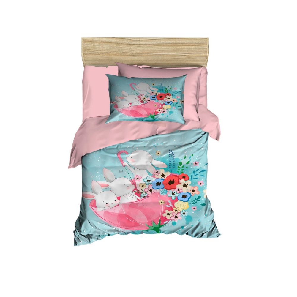Set posteljine za bebe PH188 u bojama tirkizne, roze i bijele slika 1