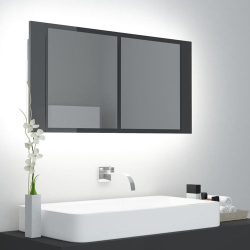 LED kupaonski ormarić s ogledalom sjajni sivi 90 x 12 x 45 cm slika 1