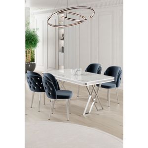 Rigel - Set Trpezarijskog Stola i Stolica (5 Komada) - Bijela, Hrom, Antracit