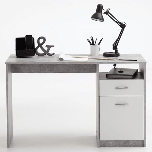 FMD radni stol s 1 ladicom 123 x 50 x 76,5 cm boja betona i bijela slika 22
