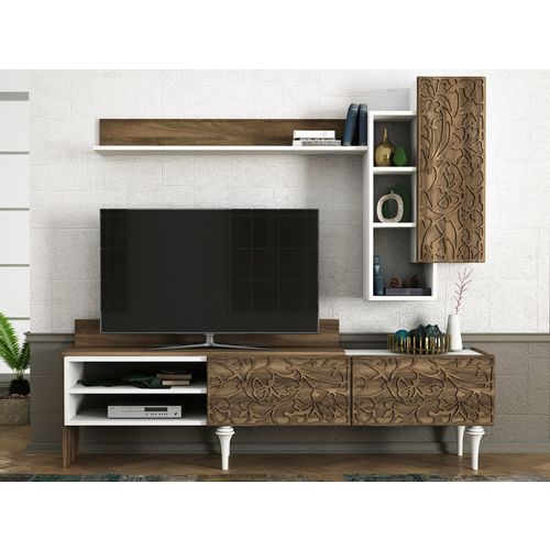 Woody Fashion TV jedinica, Orah, Lenti - White, Walnut slika 1