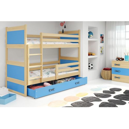 Drveni dečiji krevet na sprat Rico sa fiokom - bukva - plavi - 200x90 cm slika 1
