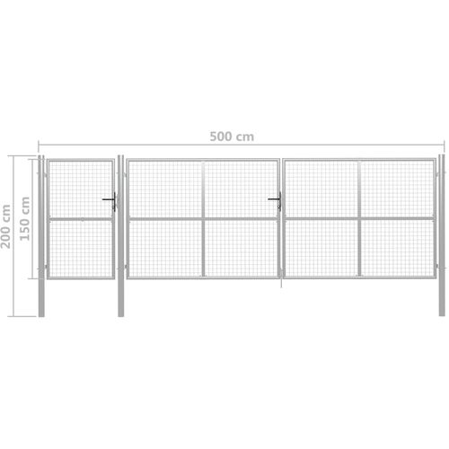 Vrtna vrata čelična 500 x 150 cm srebrna slika 5