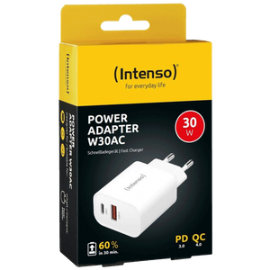 Intenso Punjač kučni, brzi, 1 x USB-A, 1 x UCB-C, 3A, 30W - Power Adapter W30AC