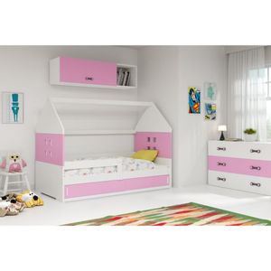 Drveni dečiji krevet Domi 1 sa prostorom za skladištenje - 160x80 cm - roze - belo