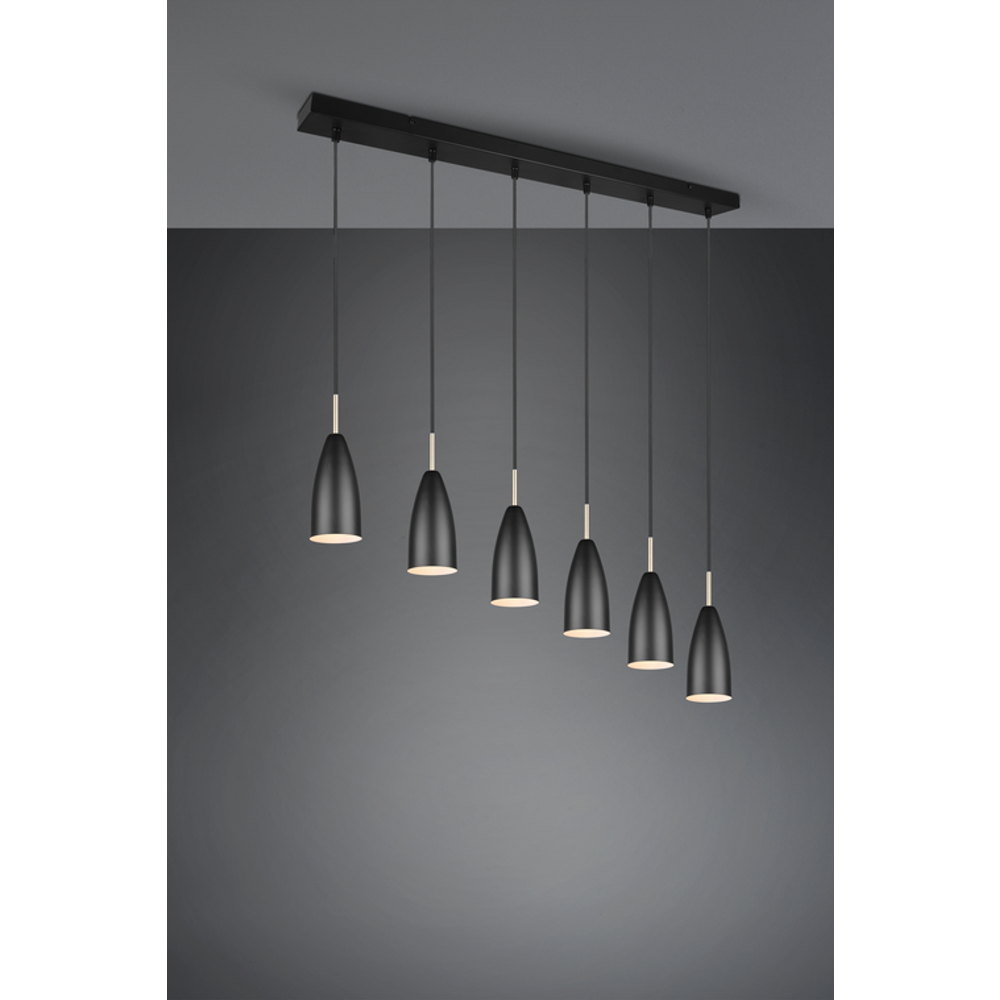 Trio Lighting luster FARIN – crno-mat, 6 × E14, podesiva visina, 90 cm slika 2