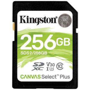 Kingston SDS2/256GB 256GB, SD Canvas Select Plus, 100MB/s read, 85MB/s write, UHS-I, U3, V30