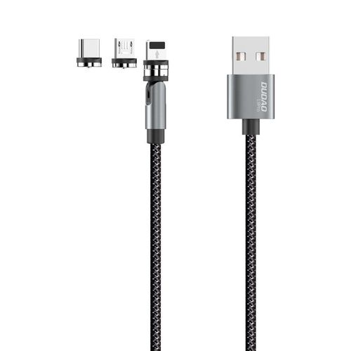 Dudao magnetski USB kabel + komplet utikača Lightning / USB Type C / Micro USB 3 A 1 m siva slika 2