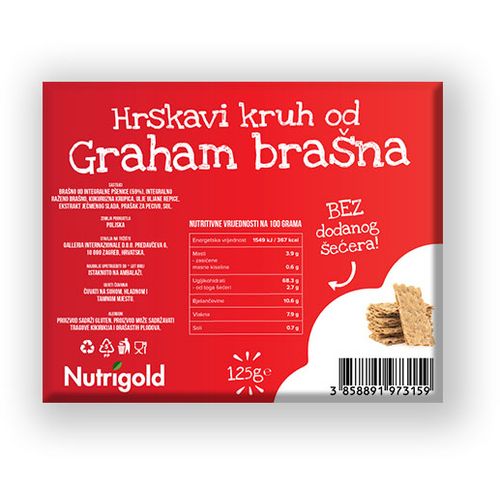 Nutrigold Hrskavi kruh od grahama - Bez šećera 125g  slika 1