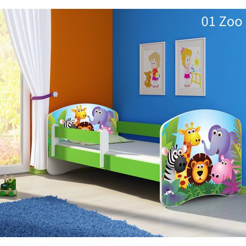 Dječji krevet ACMA s motivom, bočna zelena 140x70 cm - 01 Zoo slika 1