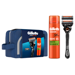 Gillette Proglide sistemski brijač + dopuna + Fusion Sensitive gel 200ml sa neseserom 