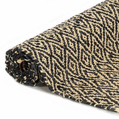 Ručno tkani tepih Chindi od kože i pamuka 80 x 160 cm crni slika 24