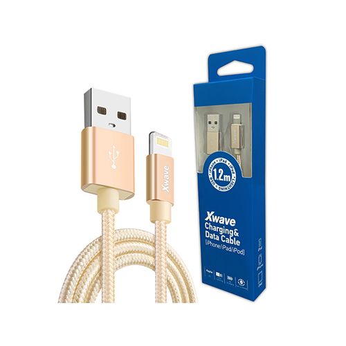 Xwave Kabl USB IPHONE 1.2M 3A,lightning aluminium,upleteni zlatni slika 1