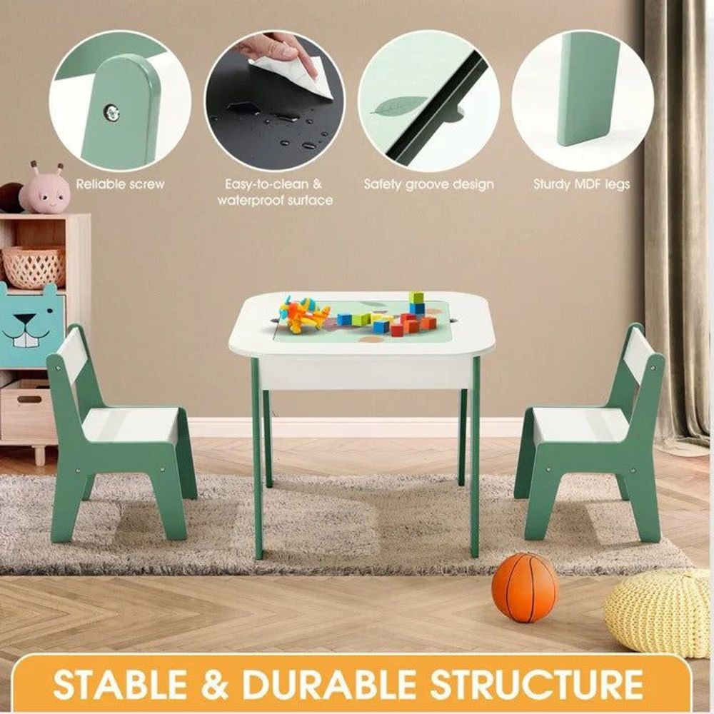 Kinder Home Multifunkcionalni 4U1 drveni dječiji sto sa dvije stolice, Forest slika 12