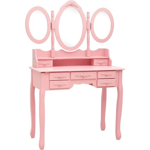 Toaletni stolić sa stolcem i trostrukim ogledalom ružičasti slika 22