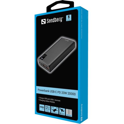 Sandberg Powerbank USB-C PD PowerDelivery 20W 20,000mAh portable battery slika 2