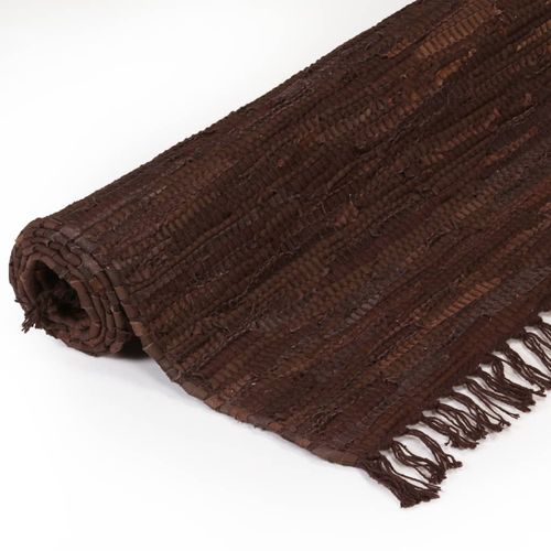 Ručno tkani tepih Chindi od kože 80 x 160 cm smeđi slika 28