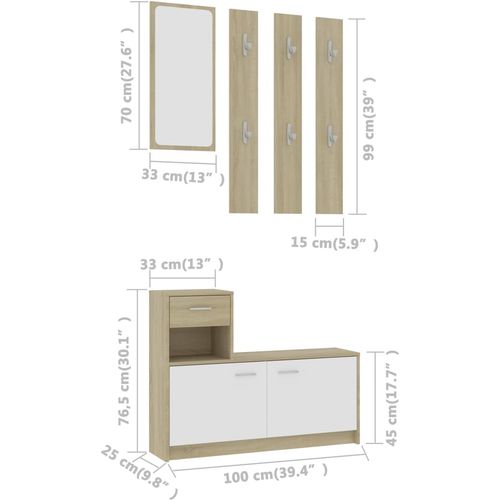 Set za hodnik bijeli i boja hrasta 100 x 25 x 76,5 cm iverica slika 9