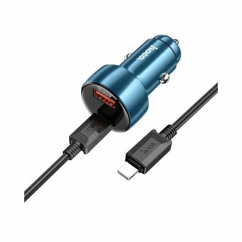 HOCO auto punjač USB QC 3.0 + Type C + kabel Type C na Type C PD 48W Leader Z50 metalno sivi slika 3