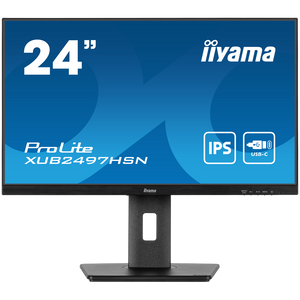 IIYAMA LED XUB2497HSN-B1 Monitor 24" IPS 1920 x 1080 @100Hz 16:9 250cd 1300:1 1ms HDMI DP DO Out USB Hub, USB Type C 65W RJ45 height, swivel, tilt, pivot (rotation both sides)