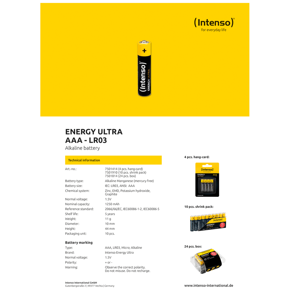 (Intenso) Baterija alkalna, AAA LR03/4, 1,5 V, blister 4 kom slika 5