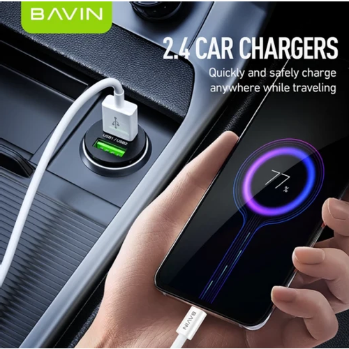 Bavin auto punjač 2.4A Dual 2xUSB-A + kabl type-A na type-C crna slika 4