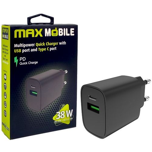 MaxMobile kućni punjač PD QC3.0 DUO TYPE C 20W+USB 18W 2UTR3068-QP slika 1