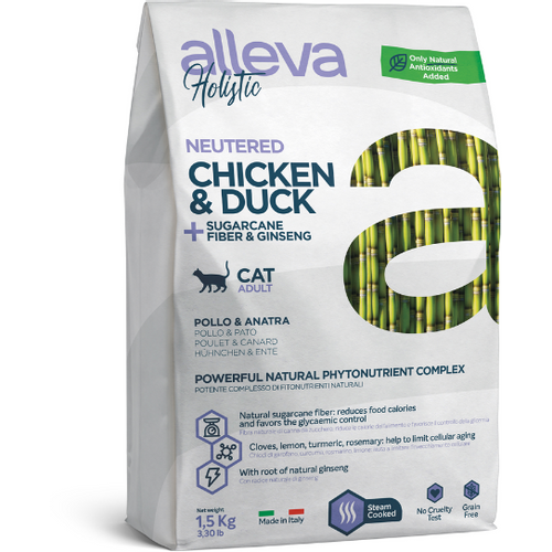 Alleva Holistic Cat Adult Chicken &amp; Duck + Sugarcane Fiber &amp; Ginseng Neutered 10 kg slika 1