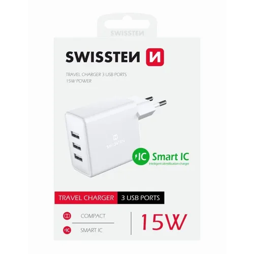 Swissten punjač 3XUSB 15W bela slika 2