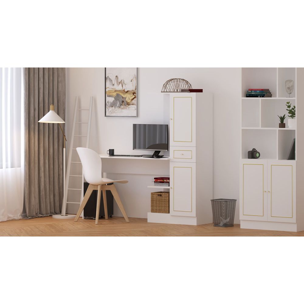 Rb-087 Matte White Radni Sto i Polica slika 1
