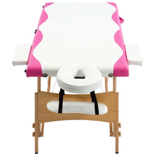 Sklopivi masažni stol s 2 zone drveni bijelo-ružičasti slika 10