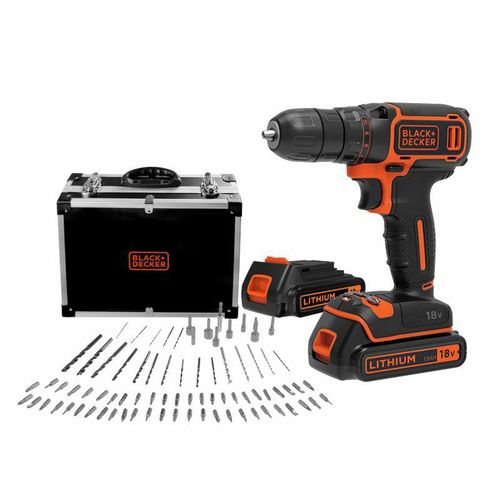 Black & Decker akumulatorska bušilica 18V BDCDC18BAFC s 2x1,5Ah baterijama i koferom +80 dodataka slika 1